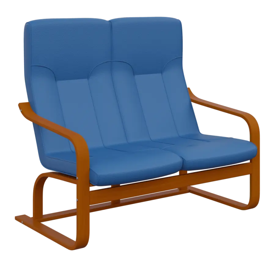 BO - 2 dvojkřeslo, dřevěná kostra, moření třešeň, koženka OTO N 15, blankytně modrá